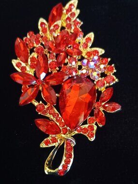 Awesome 4" Red Rhinestone Brooch